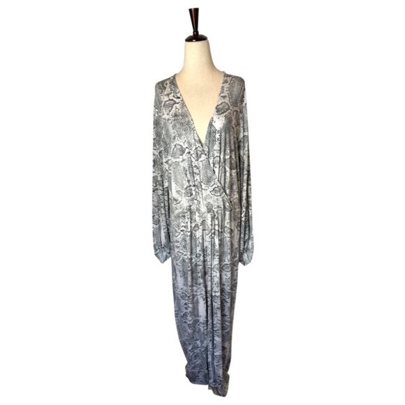 Haute Hippie Dress Women 3X Gray Snakeskin Jersey Tribe Maya‎ V Neck Maxi Jungle - Picture 1 of 11
